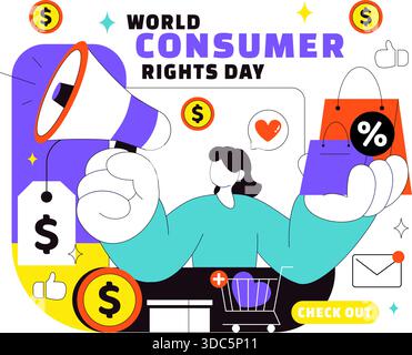 World Consumer Rights Day Vector Illustration on March 15 Featuring Shopping Bags Symbolizing Respected And Protected Consumer Rights Stock Vector