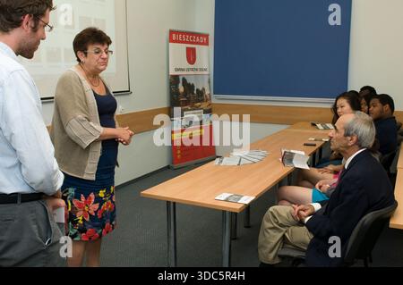 Meeting between American students, Polish teachers and pupils during a school visit focused on cultural exchange and regional heritage. Stock Photo