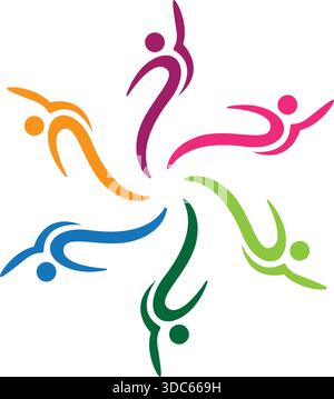 Colorful People Circle Teamwork Logo Design Vector Icon Template Stock Vector