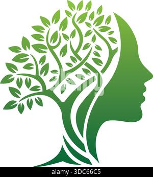Human Face Tree Nature Logo Design Vector Template Icon Stock Vector