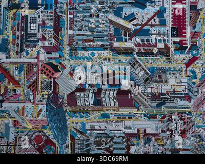 beijing-Beijing-China-August 21, 2018,Highly detailed, densely packed abstract illustration used as a pattern on a luxury Hermès silk scarf, depicting Stock Photo
