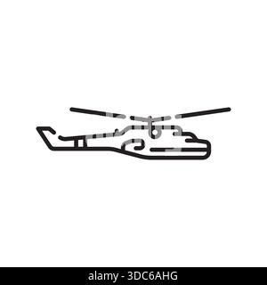 attack helicopter black line icon. Vector isolated element.Editable stroke Stock Vector