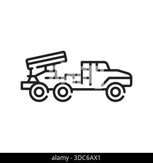 multiple launch rocket system black line icon. Vector isolated element.Editable stroke Stock Vector