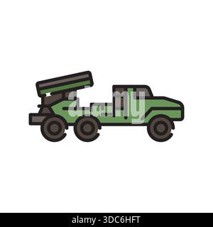 multiple launch rocket system color flat icon. Vector isolated element.Editable stroke Stock Vector