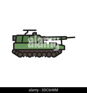 self propelled artillery black line icon. Vector isolated element.Editable stroke Stock Vector