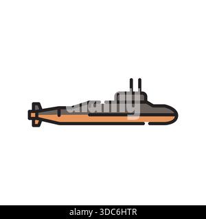 submarine black line icon. Vector isolated element.Editable stroke Stock Vector