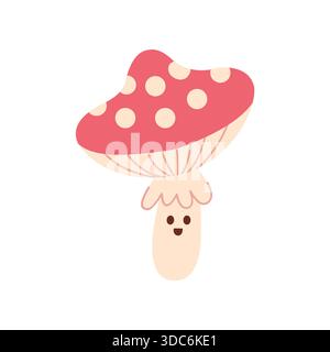 Cute Mushroom Character Illustration in Flat Style Isolated on White Background Stock Vector