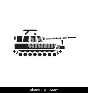 self propelled artillery black line icon. Vector isolated element.Editable stroke Stock Vector