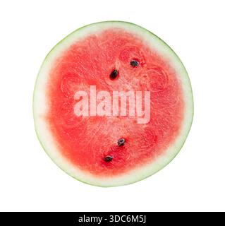 Top view of ripe red watermelon fruit in one half is isolated on white background with clipping path. Stock Photo
