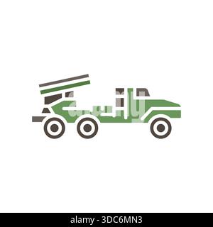 multiple launch rocket system color flat icon. Vector isolated element.Editable stroke Stock Vector
