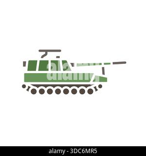 self propelled artillery black line icon. Vector isolated element.Editable stroke Stock Vector