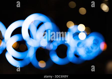 Defocused Blue Ring Lights Abstract Background Stock Photo