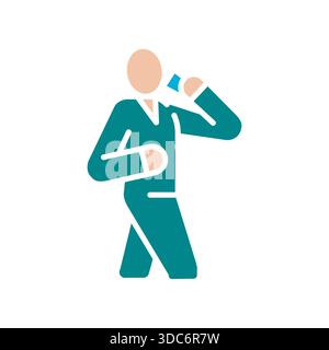 man drinking water color flat icon. Vector isolated element. Editable stroke. Stock Vector