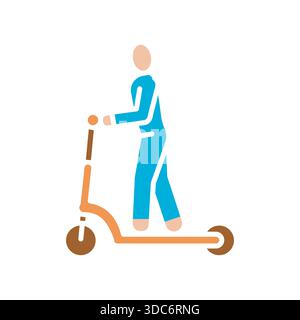 person with e scooter color flat icon. Vector isolated element. Editable stroke. Stock Vector