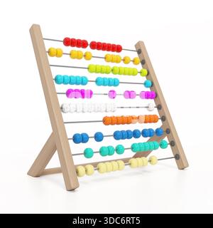 Abacus with multi colored beads on white background. 3D illustration. Stock Photo
