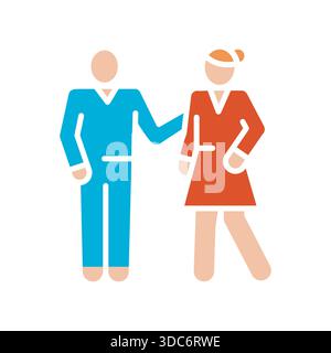 romantic couple color flat icon. Vector isolated element. Editable stroke. Stock Vector