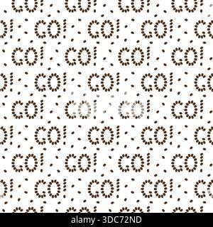 Letters Go with exclamation mark made of Coffee Grains Seamless Pattern Minimal flat Design Backdrop. Coffee Day Greeting Themed Cards Background Social media post or promo banner, leaflet, label, tag Stock Vector