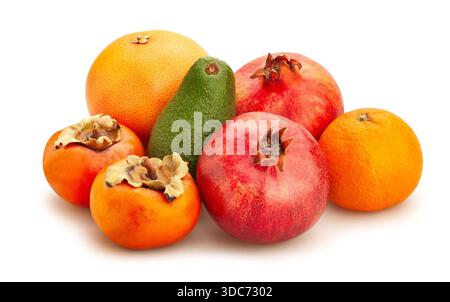 tropical fruit mix path isolated on white Stock Photo