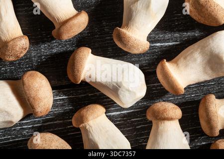 king oyster on black wood background Stock Photo