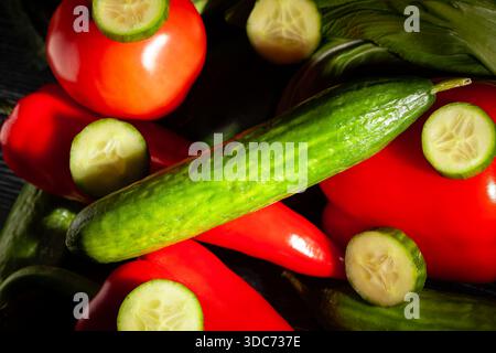 cucumber vegetable mix on black background Stock Photo