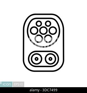 Minimalist outline CCS Type 2 charging inlet icon suitable for electric vehicle infrastructure and eco transport design concepts Stock Vector