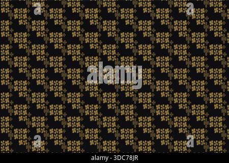 This elegant vector pattern features intricate antique gold floral motifs set against a deep black background, offering a luxurious and refined aesthe Stock Vector