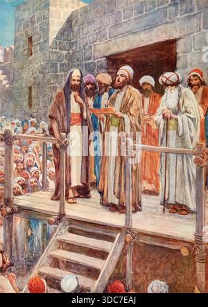 Scene from the biblical story, the law that God gave Moses on Mount ...