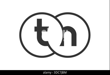 TN business company emblem with outline rounds and letters t n. Logo template of two merged circles for brand identity, logotype. Vector Infinity symb Stock Vector