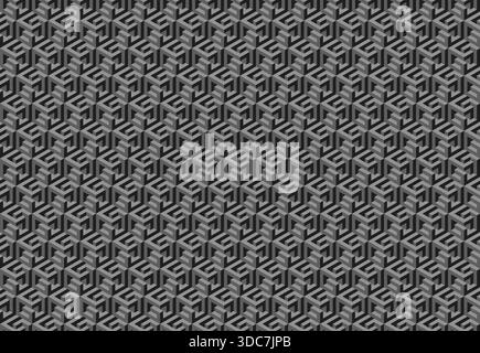 Intricate grayscale isometric pattern. Sophisticated geometric design ideal for backgrounds, textures, or modern design projects. Creates a sense of d Stock Vector