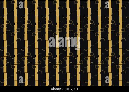 This premium luxury seamless vector pattern features alternating vertical stripes in deep matte black and metallic gold. The gold stripes are adorned Stock Vector