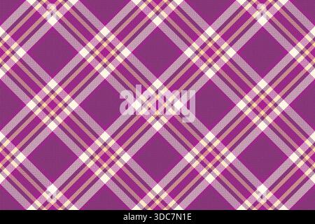 Designer pattern fabric seamless, checks plaid textile check. Curved vector texture background tartan in pink and old lace colors palette. Stock Vector
