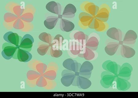 This premium luxury vector illustration features ten stylized, five-petal flowers in soft pastel hues, including warm oranges, muted yellows, soft pin Stock Vector