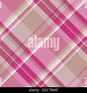 Manufacturing tartan check pattern, panel plaid seamless vector. Rich textile texture fabric background in pink and white colors palette. Stock Vector