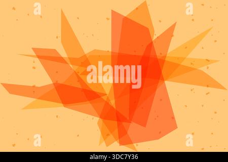 A dynamic abstract vector design featuring overlapping geometric shapes in shades of orange and red. The transparent polygons create a layered effect, Stock Vector