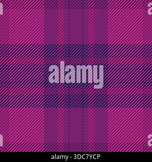 Panel plaid tartan texture, industrial fabric textile background. Fur vector pattern check seamless in pink and purple colors palette. Stock Vector