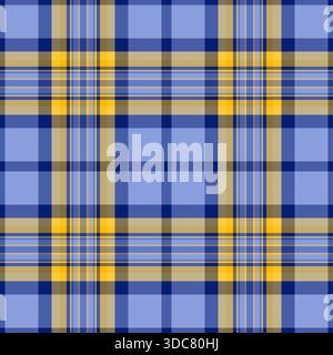 Editable seamless vector check, striped plaid pattern texture. Deco fabric textile background tartan in blue and amber colors palette. Stock Vector