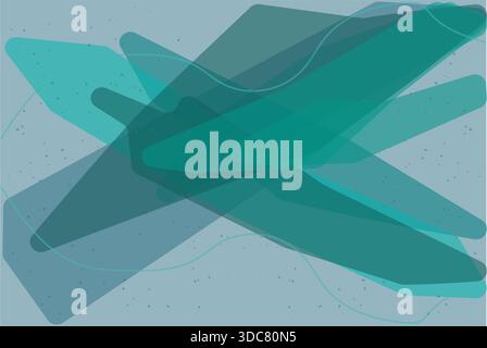A modern abstract vector design featuring overlapping geometric shapes in shades of teal and green, set against a light blue background with a subtle Stock Vector