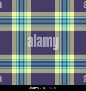 Scratch textile texture pattern, thread fabric check vector. Diamond seamless background tartan plaid in indigo and lime colors palette. Stock Vector