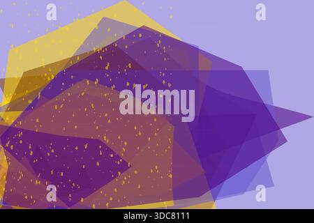 A striking abstract vector illustration featuring overlapping geometric shapes, including hexagons and octagons, in vibrant shades of purple, yellow, Stock Vector