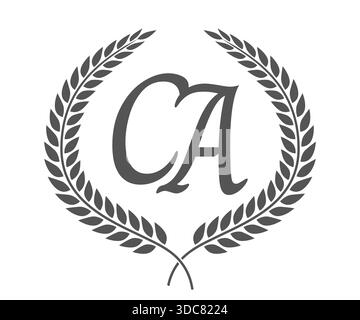 Initial letter C and A, CA monogram logo design with laurel wreath. Luxury emblem with calligraphy font. Stock Vector