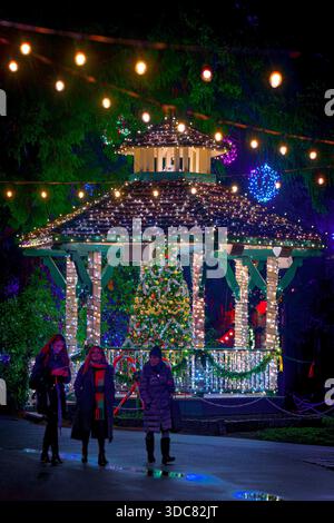 Gazebo with Christmas Tree, Burnaby Village Museum, Burnaby, British Columbia, Canada Stock Photo