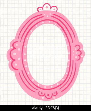 Cute pink vector doodle frame for kids and baby designs, hand drawn oval border for girls Stock Vector