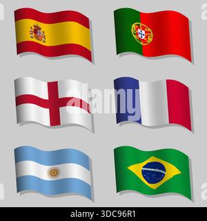 Large vector set of wavy flags of the world Stock Vector