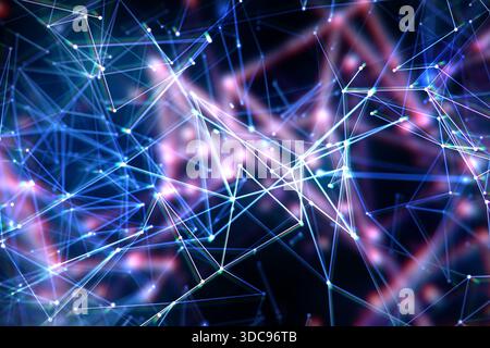 Abstract Digital Network Concept. Glowing Connected Nodes And Lines Forming Futuristic Data Structure On Dark Background Representing Technology And C Stock Photo