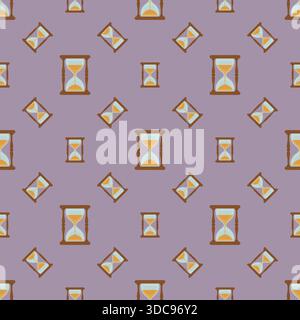Seamless vector hourglass pattern on a purple background Stock Vector