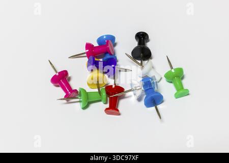 Different colored pencils lying on a white background, Germany Stock Photo