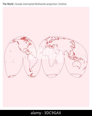 World Map. Goode interrupted Mollweide projection. Outline style. High detail world map for infographics, education, reports, presentations. Stock Vector