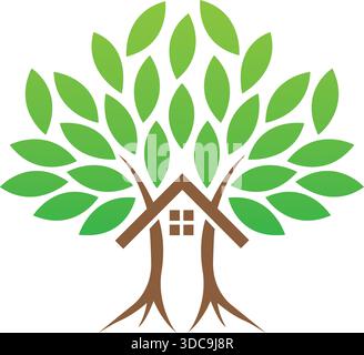 Tree House Nature Eco Logo Design Home Icon Vector Template Stock Vector