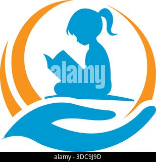 Child Reading Book Hand Logo Design Education Learning Concept Icon Vector Template Stock Vector