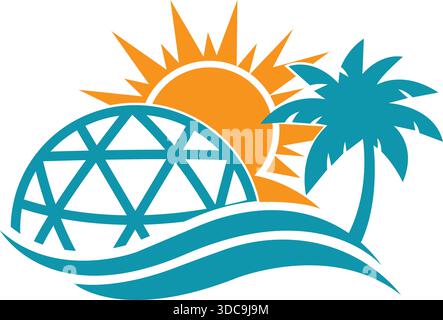 Beach Sun Palm Globe Travel Logo Design Vacation Holiday Icon Template Vector Stock Vector
